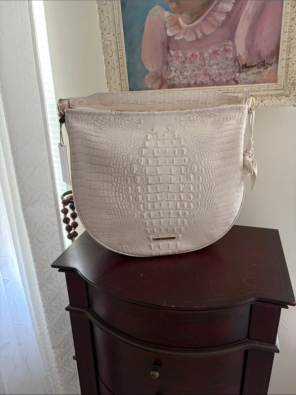 Brahmin Embossed Faux-Croc Hobo in Light Blush